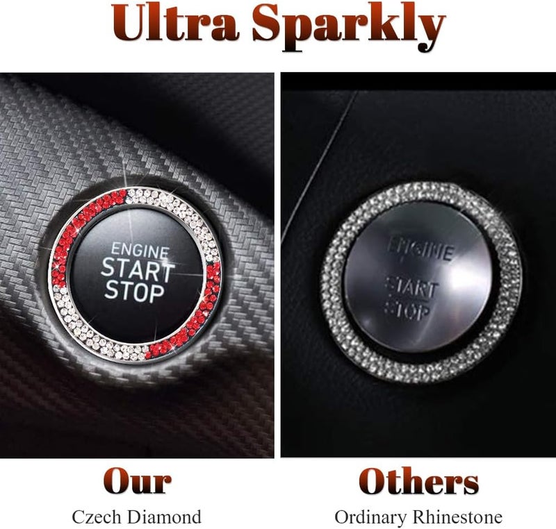 ToBeQueen White and Red Bling Push to Start Button Ring Emblem Sticker, Crystal Diamond Rhinestone Start Buttone Cover Car Decor, Red and White Car Accessories for Women - Image 3